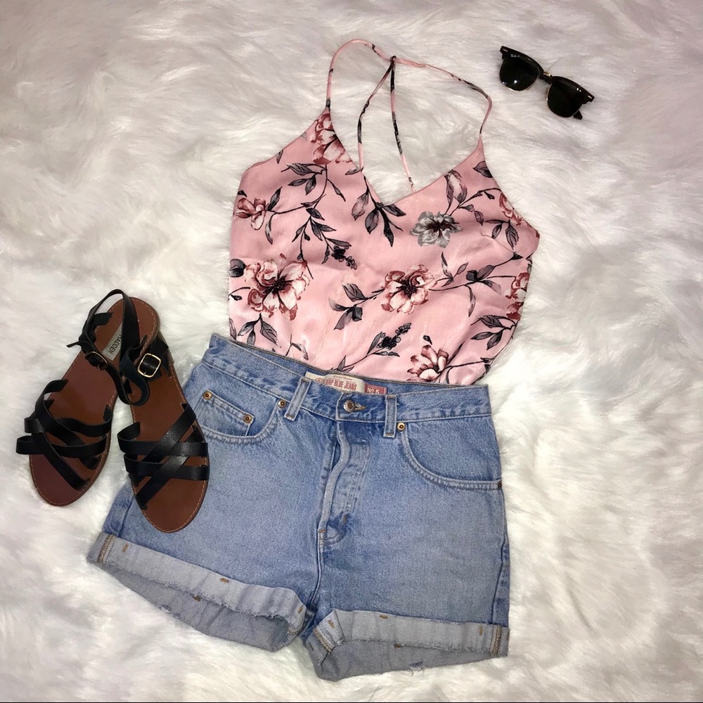 Blush Pink Floral Cami Racerback CHOCOLATE